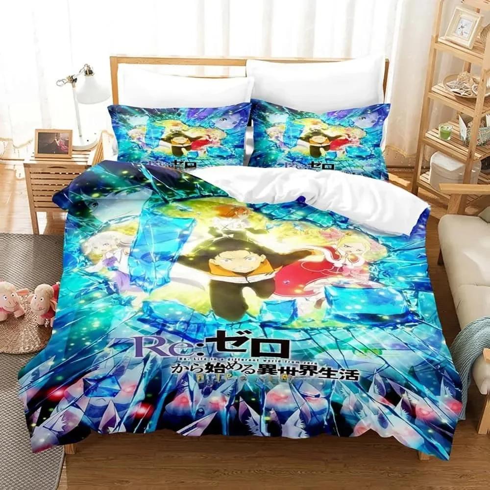Anime ReZERO -Starting Life in Another World Bedding Set Printed Bed Set With Pillowcase Duvet Cover Soft Queen Super King Size