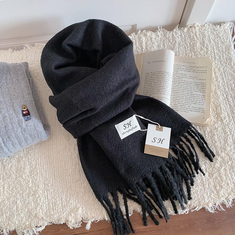 Atmosphere Solid Color Scarf Women's Winter High Sense Versatile Fashion Korean Thickened Imitation Cashmere Scarf To Keep Warm