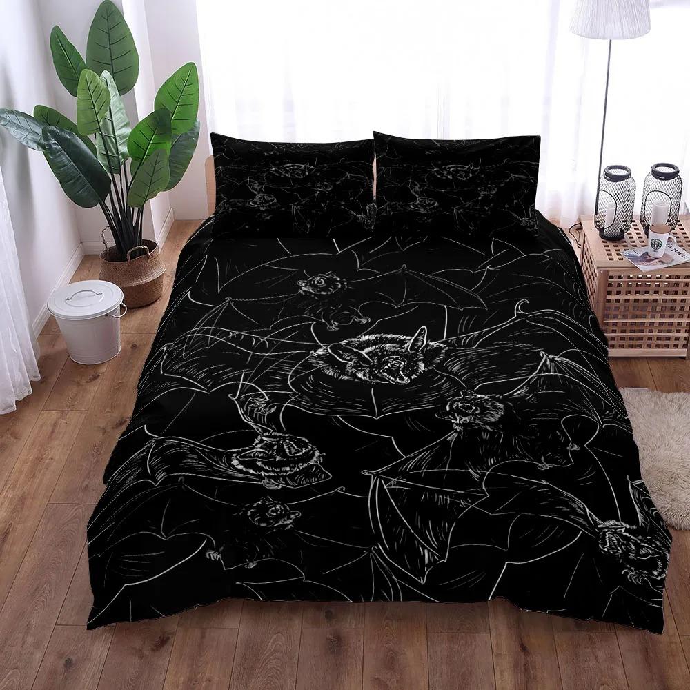 Gotické netopýry Černá sada povlaku na přikrývku King Queen Double Full Twin Single Size Povlak na přikrývku Povlak na polštář Sada ložního prádla