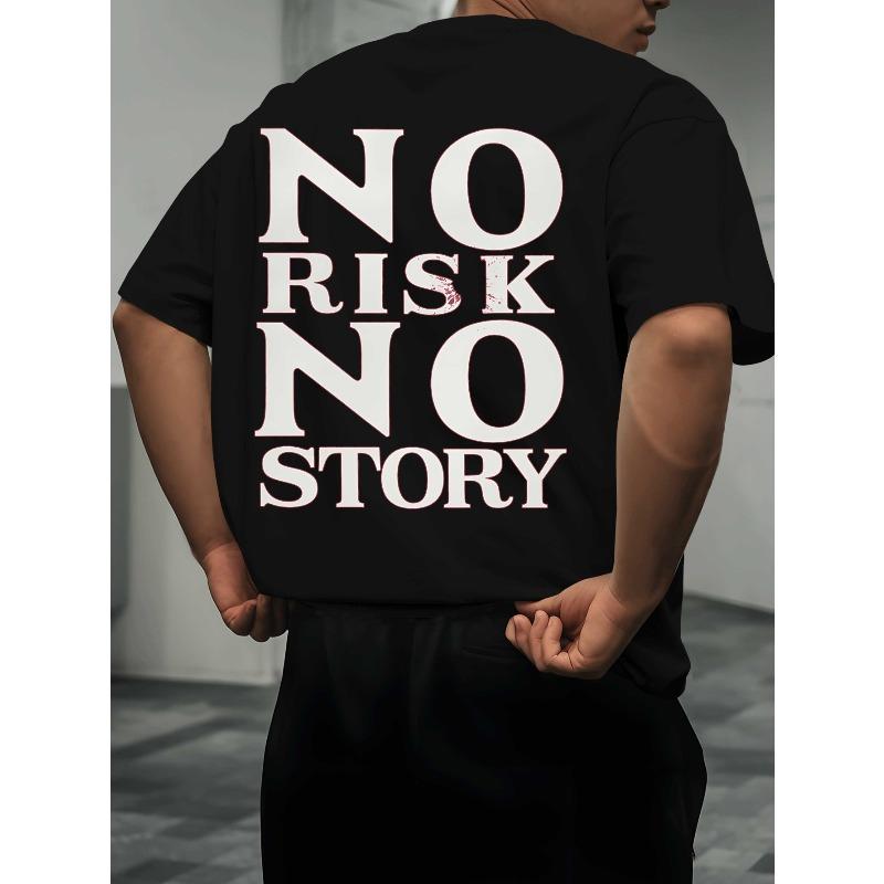 

European Size NO RISK NO STORY Men s Oversized Fit T-Shirt - Large Size Summer Short Sleeve Tee with Back Print (Logo/Brand Name) XL чорний