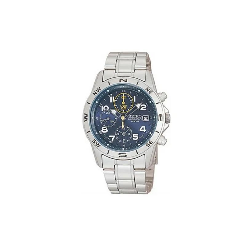 

SEIKO Chronograph Series 100 Meters Waterproof Quartz Steel Strap Men s Watch Blue Dial SND379P1 синій