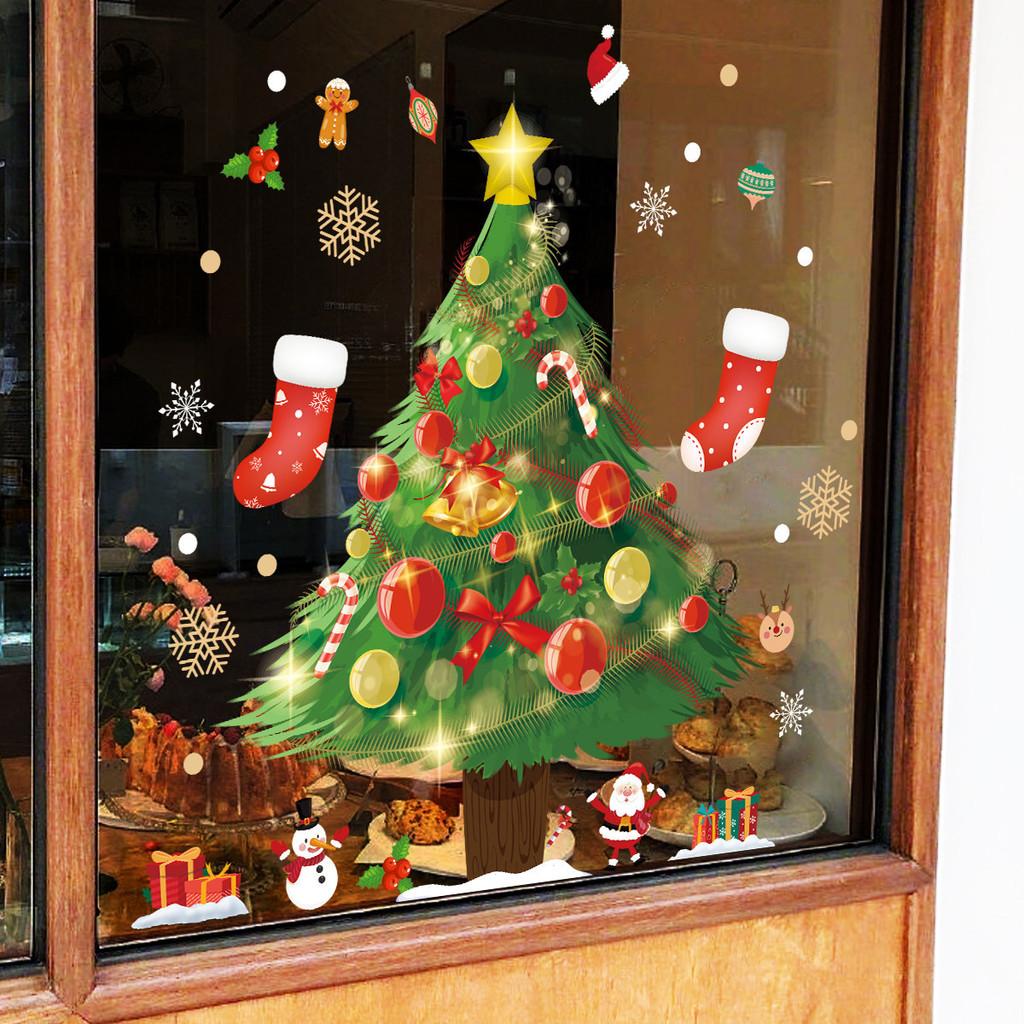 Static Christmas Cling Pvc Sticker With Santa And Tree For Holiday Decor Window