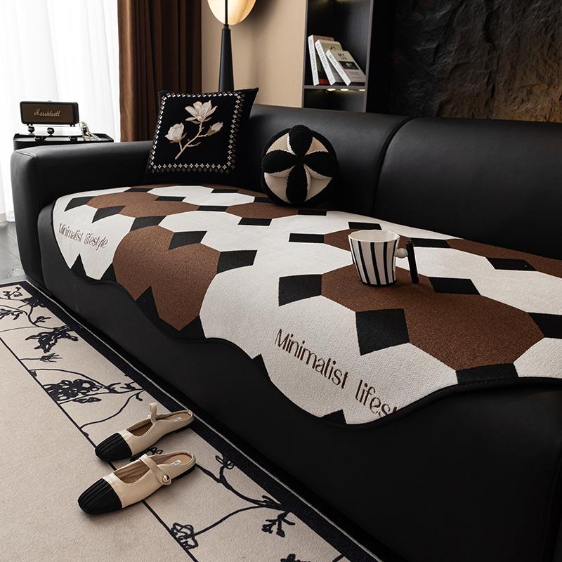 Winter Retro Warm Fleece Sofa Cover Non-Slip Couch Slipcover Protector Universal Irregularity Color Block Sofa Cushion