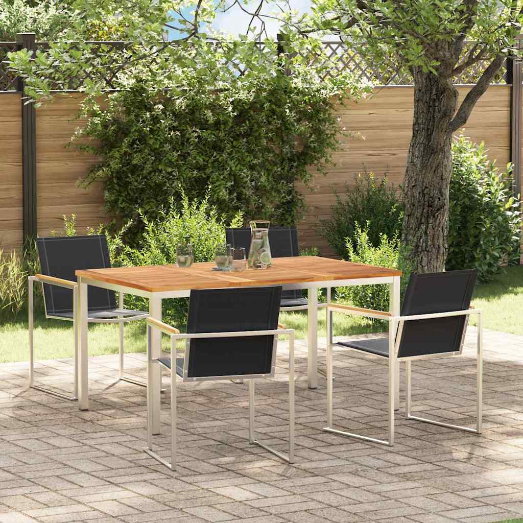 Garden Dining Set 5 Pcs Solid Teak Wood and Stainless Steel