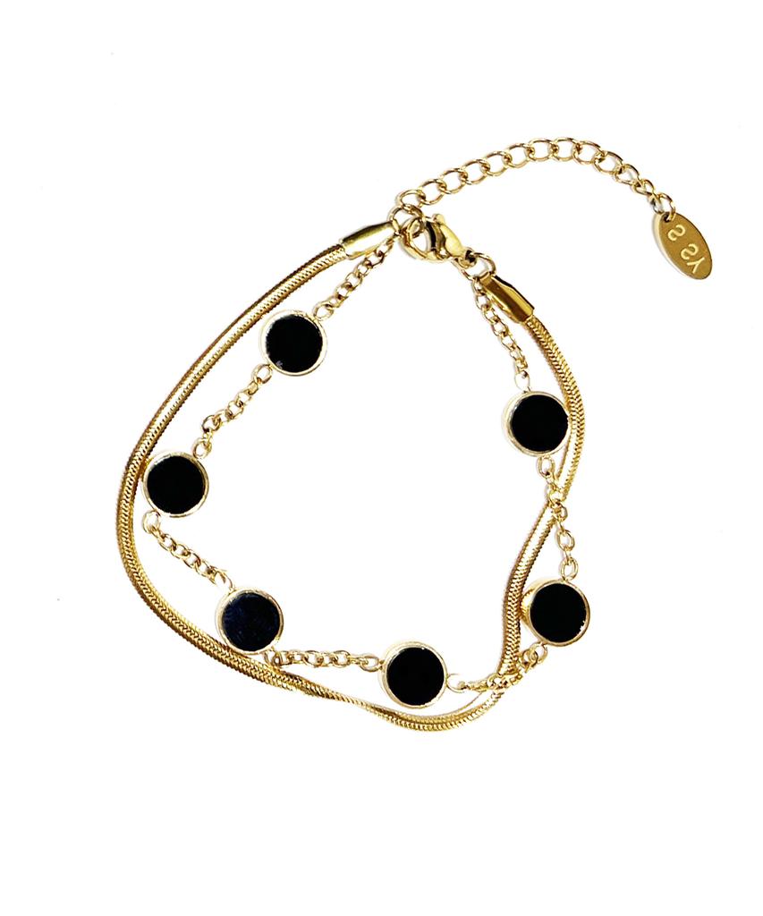 Ssy Double Layered Onyx Stone Bracelet Square Silver
