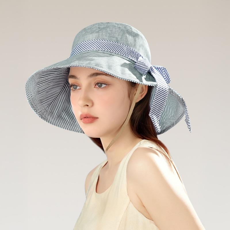 New Striped Bow Hat, Sunshade and Sunscreen Hat, Outdoor Sports Cycling Hat, Summer Adjustable Student Hat, Breathable