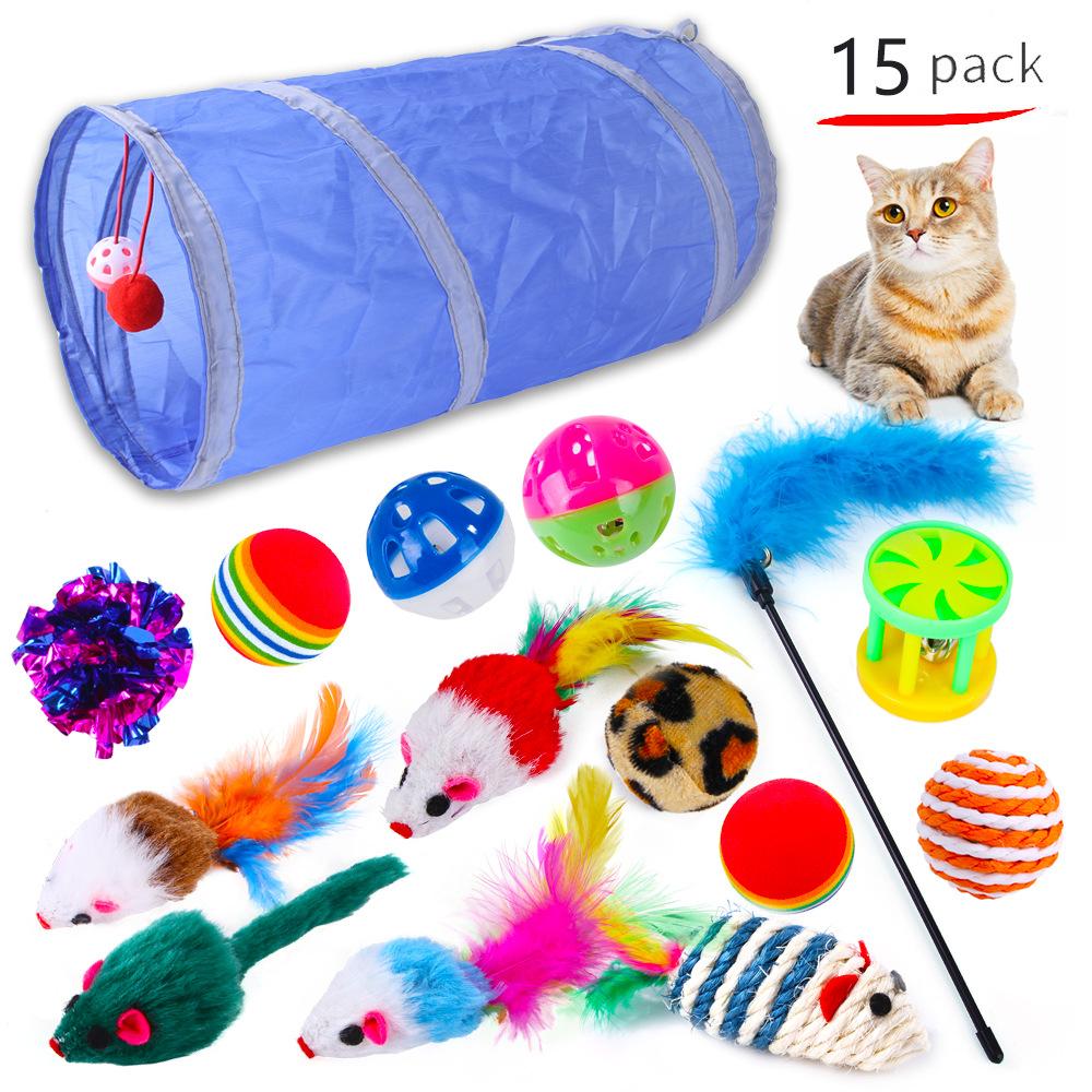 Pet Cat Toy Set 21 Pieces Cat Channel Teaser Cat Stick Plush Mouse Combination Toy