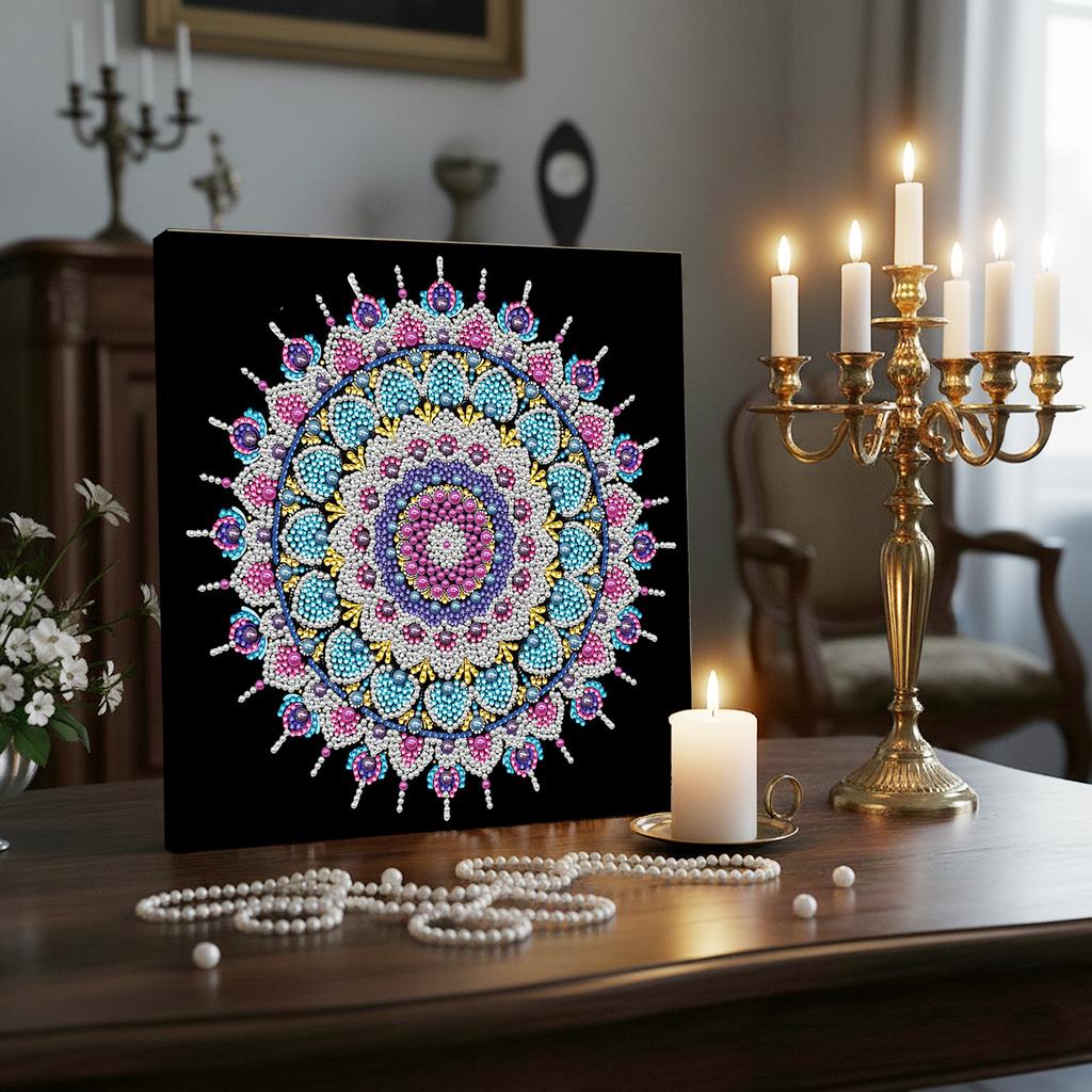 DIY Mandala Perlenpunktmalerei für Erwachsene/Anfänger Geschenk Heimdeko Perlen Edelstein Malereien Bild Kunsthandwerk 25x25cm Mit Rahmen