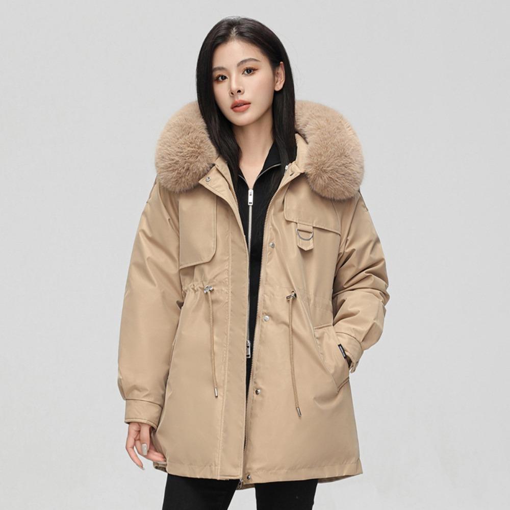 Padded pie overcomes women's winter new Korean version of waist and thin hooded big fur collar cotton clothes medium and long cotton clothes