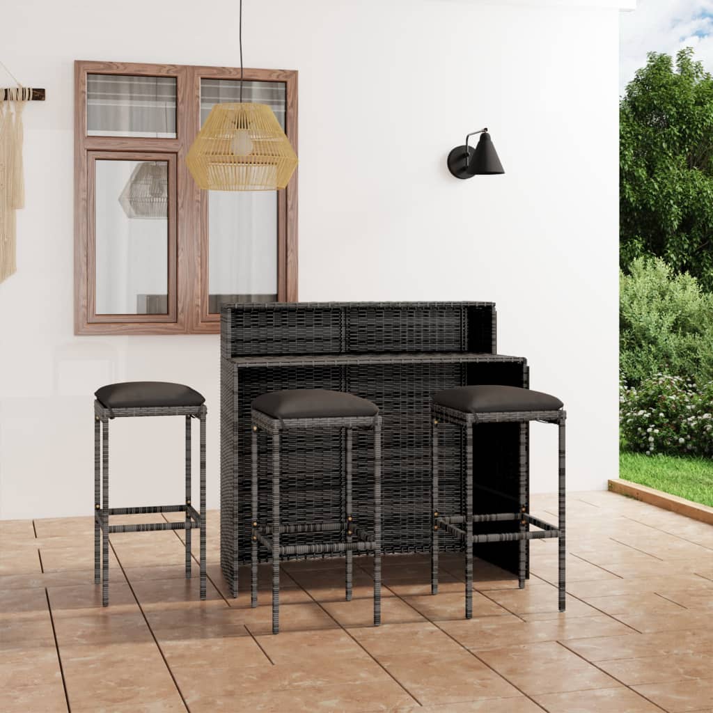 vidaXL 4-tlg. Gartenbar-Set mit Kissen Grau