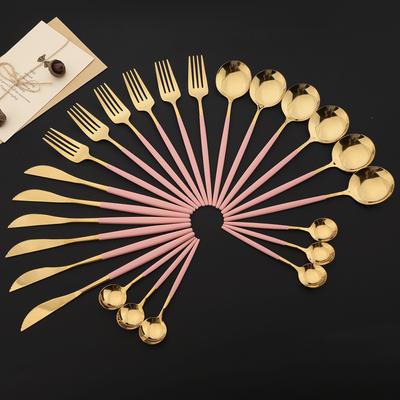 24Pcs Exquisite Rosa Besteck Set Edelstahl Geschirr Set Gold Messer Gabel Löffel Geschirr Küche Besteck Geschirr Set