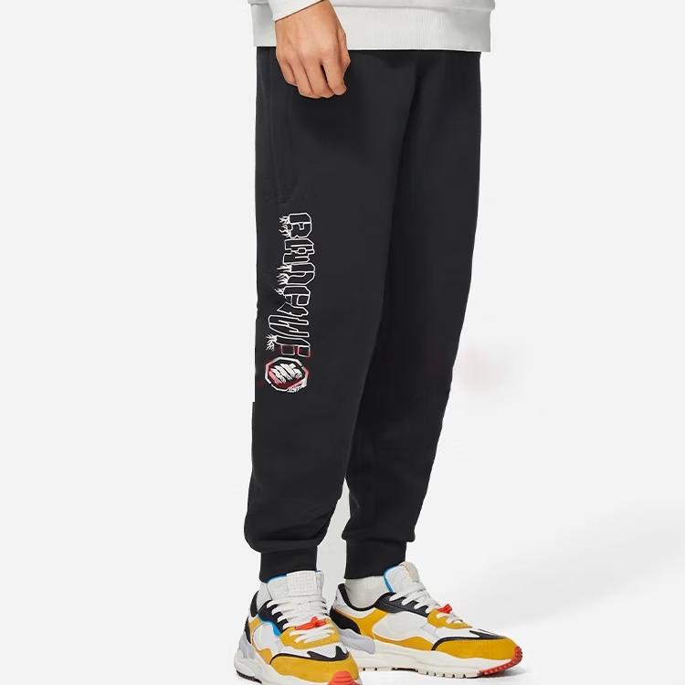 Li-Ning Basketball Series Printed Letter Drawstring Sports Pants Men Bottoms Black AKLS641-2