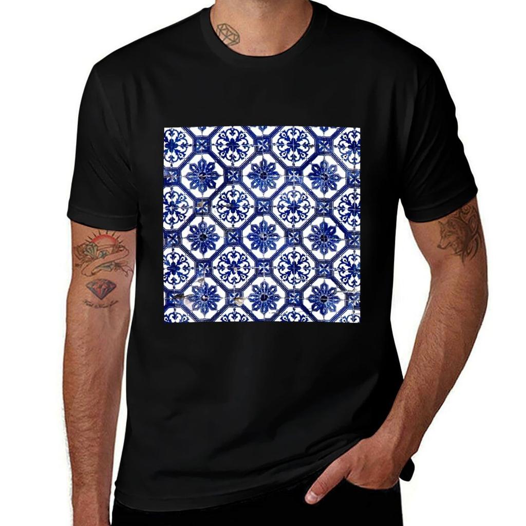 Blue And White Portuguese Tile Tshirt Casual Everyday Short Sleeve Tshirt