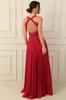 Backless Front Knot Detail Lined Pleated Long Chiffon Evening Dress