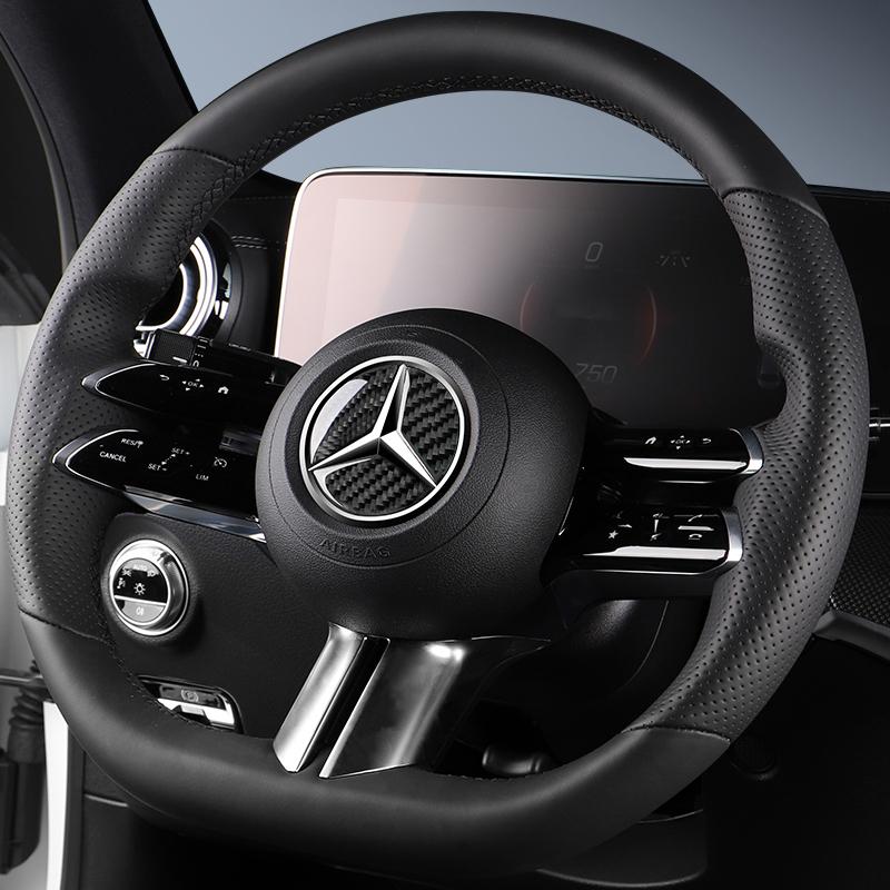 VRN2 1Pcs Car Steering Wheel Badge Sticker Carbon Fiber Decal Decoration Hubcap For Mercedes Benz E C A B G Class GLC GLE CLS CLA GLA