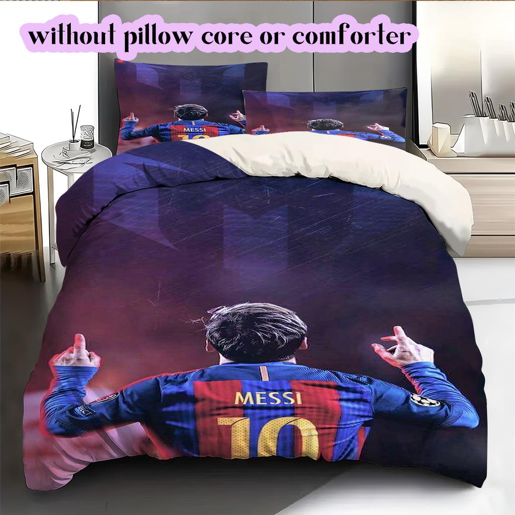 Soccer superstarPattern Bedding Quilt Set Quilt Cover Pillowcase Home Decoration Birthday Gift (1 * Duvet Cover + 2 * Pillowcase, Without Core)
