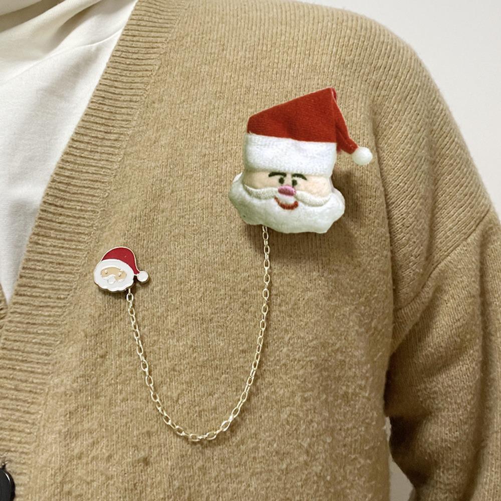 Snowman Elk Plush Chain Brooch Santa Claus Clothes Badge Pins Fashion Christmas Brooch  Xmas Gifts