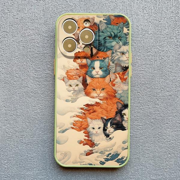Sea Waves And Cat Phone Case For Iphone 7 8 Plus SE2 15 16 Plus 13 12 Mini X XR XS 15 11 12 13 14 Pro Max Shockproof Back Cover
