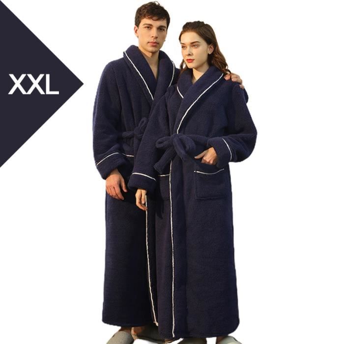 Peignoir Unisexe - acve - Bleu Marin - Grande Taille - Polaire à Nouer