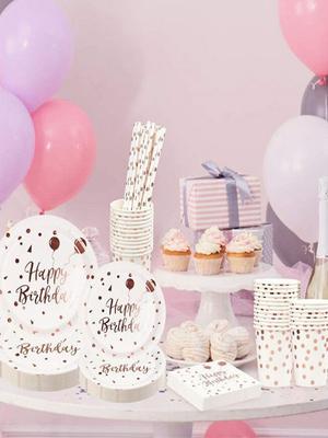 60PCS Birthday Plates and Napkins Party Supplies Rose Gold Serve 10 Guests Pink/White Birthday Supplies for Rose Gold Birthday Party Decorations