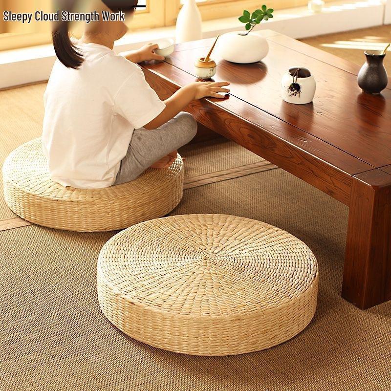 Thickened Straw Braided Tatami Meditation Cushion - Round Kneeling Pad & Zafu Stool