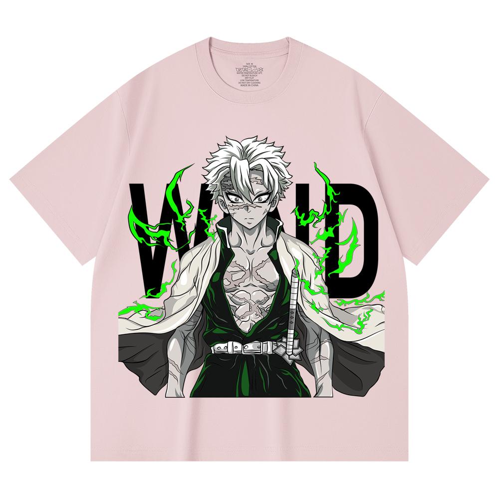 230 Gsm 100% Cotton Demon Slayer V115 Sanemi Print Unisex Heavy Cotton T Shirt