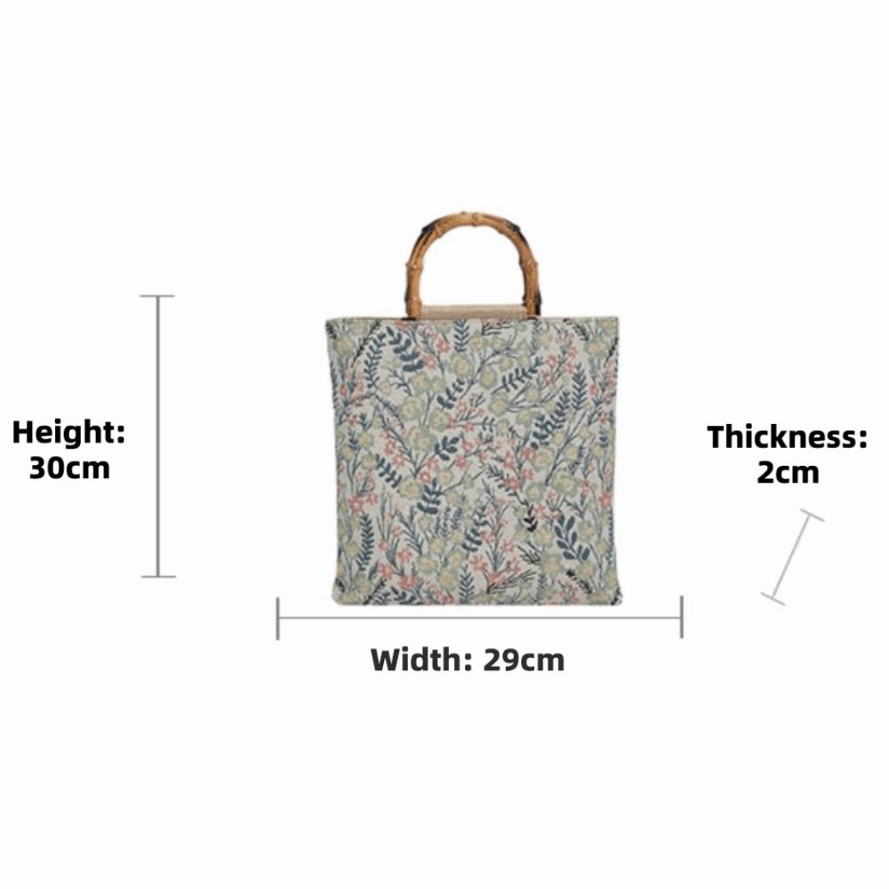 Cloth Material Bamboo Knot Handbag Floral Flower Print Artistic Jacquard Tote Bag Vintage Large Capacity Chinese Style Tote