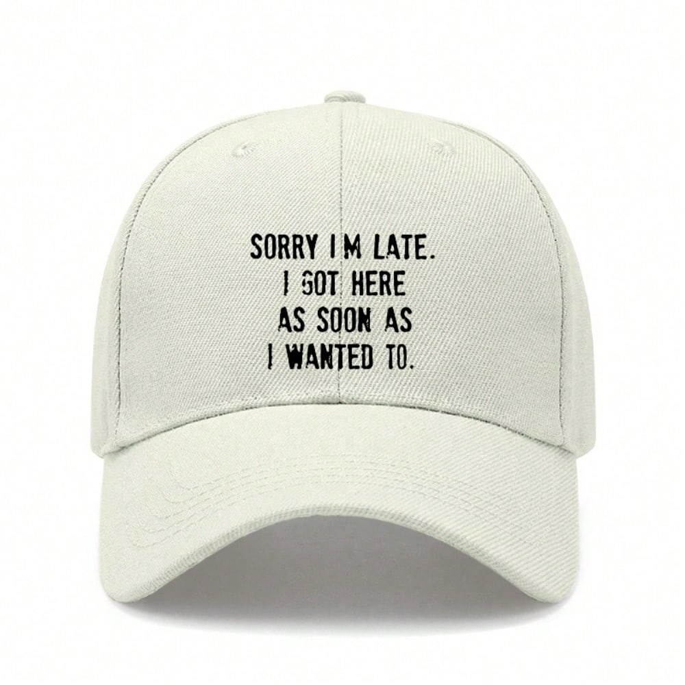 [Funny Text Baseball Cap] Sorry I'm Late Print Polyester Adjustable Casual Outdoor Sports Baseball Hat For Men Women Unisex