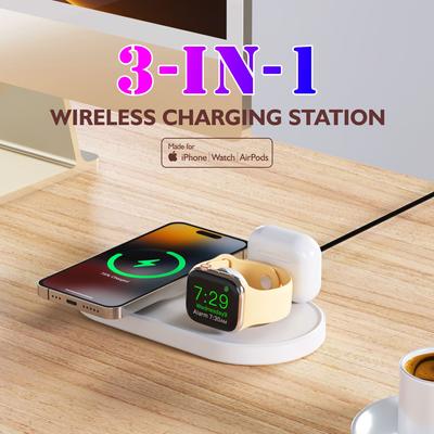 3 i 1 trådlös laddstation Desktop snabbladdningsställ för Iphone 14 13 12 Apple Watch Airpods Folding Travel Phone Charger