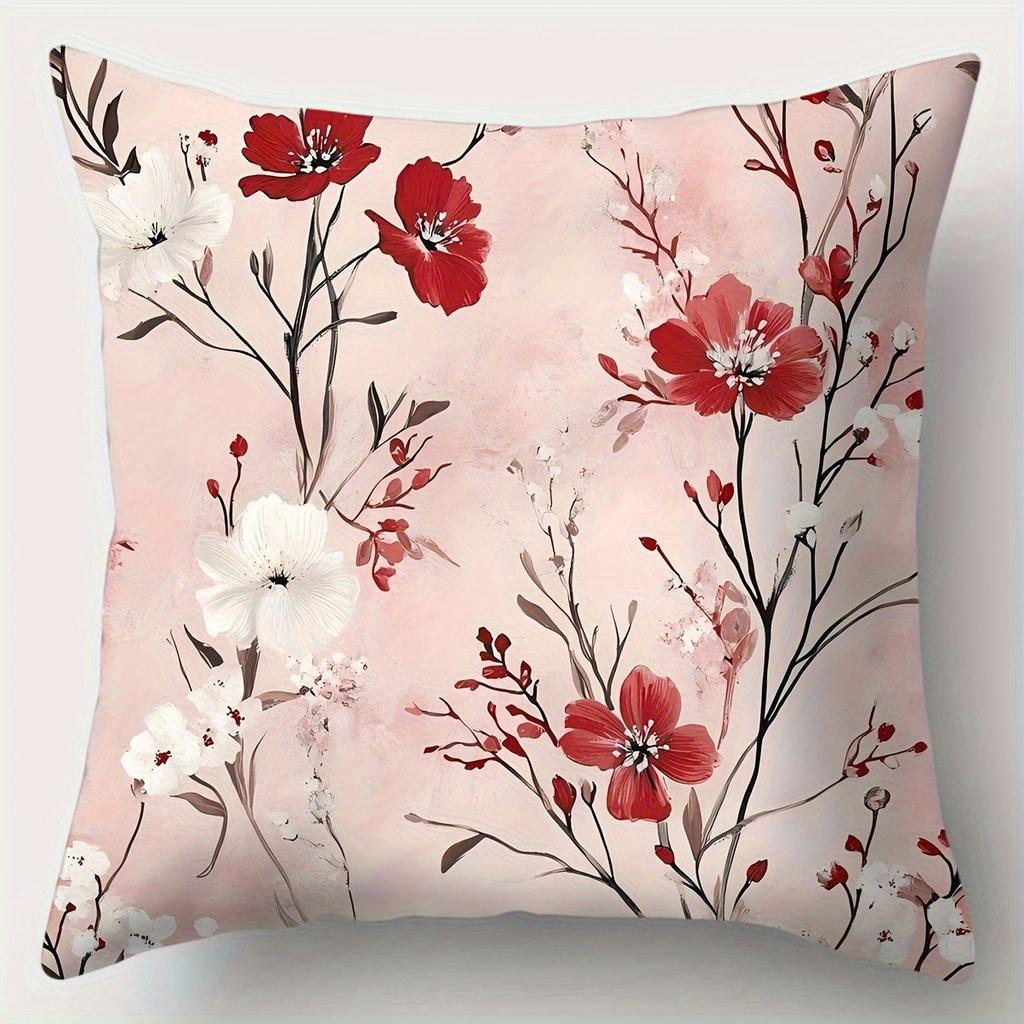 Romantic Pink & Red Floral Pillowcase - Watercolor Flower Print Pillow Cover for Sofa Bedroom Living Room
