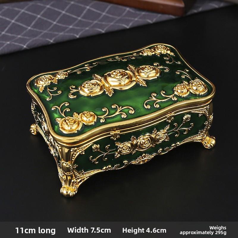 European Jewelry Storage Box With Metal Rose And Mirror Creative Ring Necklace Earring Case Perfect Wedding Gift For Brides