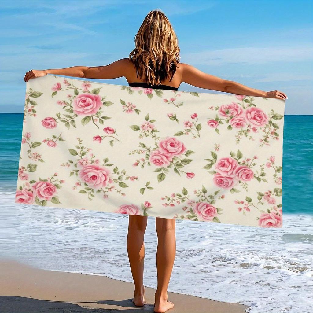 1 Stück Elegantes Rosa Rose Floral Strandtuch, Schnelltrocknendes Weiches Saugfähiges Leichtes Handtuch, Vielseitig für Pool, Fitnessstudio, Reisen, Spa