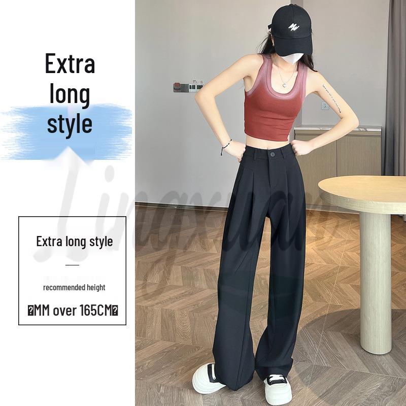 Gray High-Waisted Slimming Wide-Leg Suit Pants - Women's Versatile Loose Floor-Length Trousers for Spring and Summer