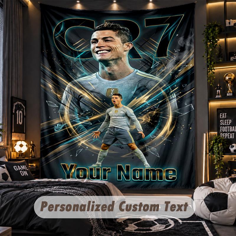 Wandteppich Cristiano Ronaldo Benutzerdefinierter Name Text Personalisierter Wandbehang Teppich Heimwanddekoration