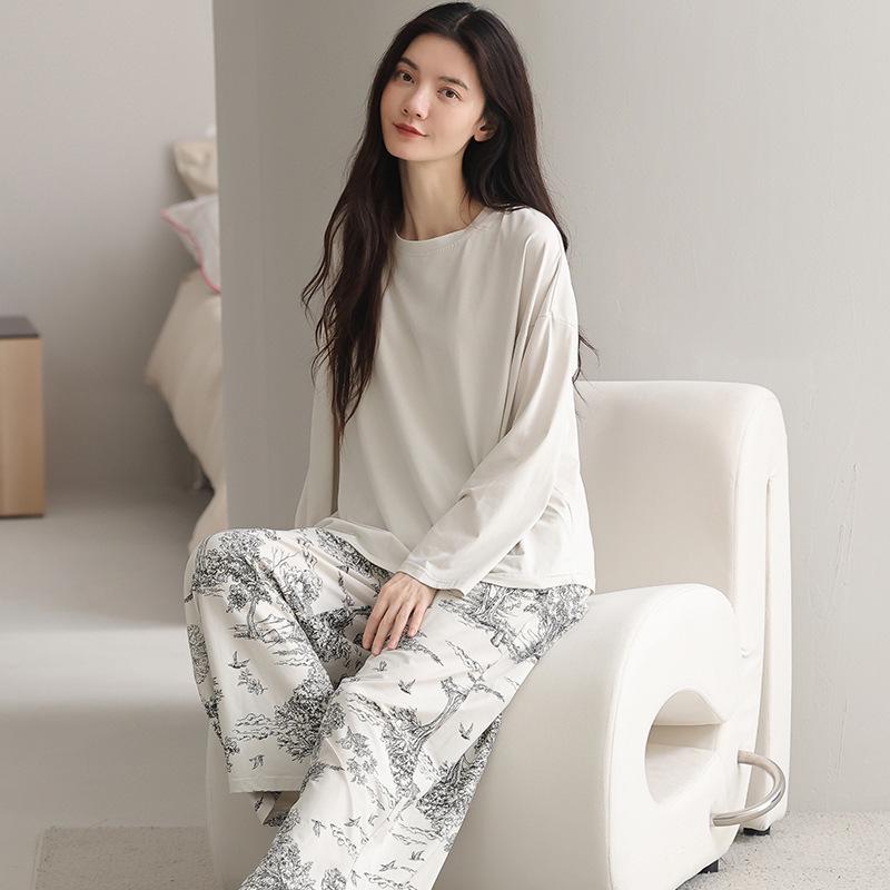 

Женский свободный пижамный комплект с широкими штанинами - Большой размер, Повседневный, Подходит для осени и домашней носки M (155-160CM, 80-100 lbs)