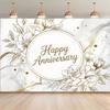 2D Happy Anniversary Backdrop White Marble Gold Floral Photography Background