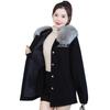 Winter Fashion Women Thickened Fleece Denim Coat With Hooded Embroidery Fur Collar Black Denim Jacket