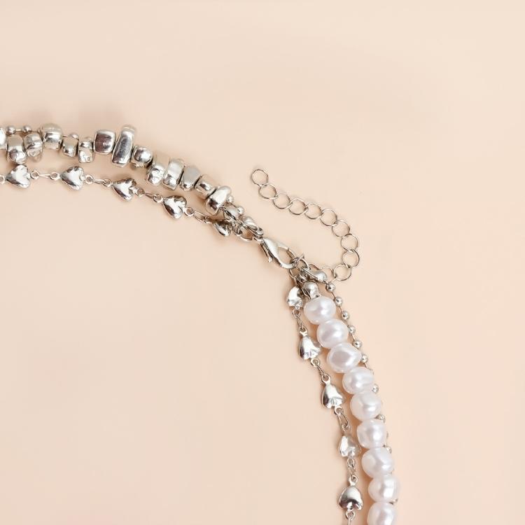 Contemporary Tiered Heart Necklace Alloy Beads And Pearls Collarbone Chain Adjustable Neckchain Party Jewelry