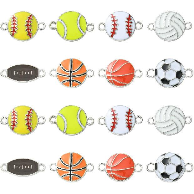 DanLingJewelry 40 Pieces 8 Various Style Ball Connectors Charms Enamel Basketball Football Volleyball Pendants Football Sports Pendants for Jewelry