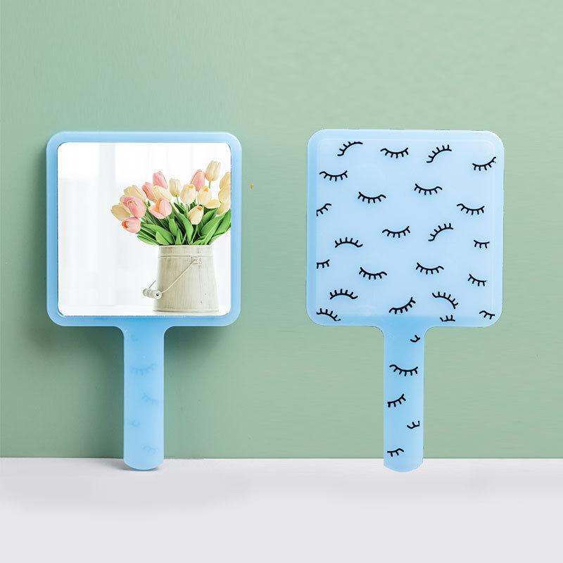 Square Handheld Mirror Carrying Handheld Cosmetic Mirror Student Bathroom Handle Makeup Mirror Portable
