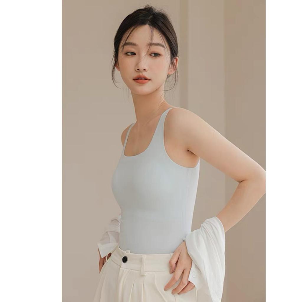 Square Neck Seamless Camisole with Chest Pads: Comfortable, Wide Strap, Fixed Cups, Beautiful Back Design for Women.