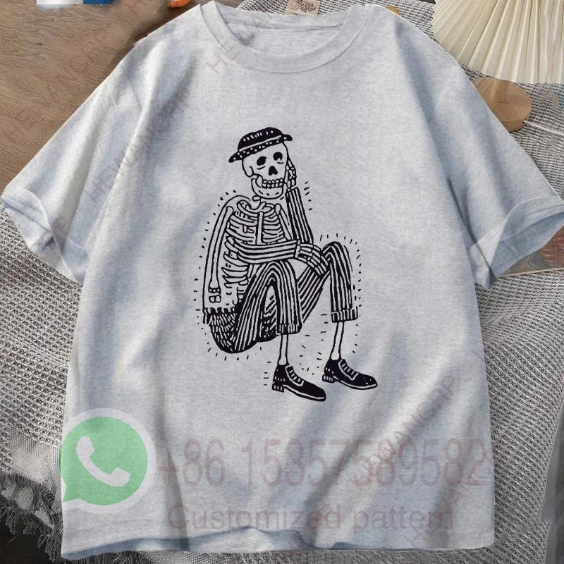 Skeleton Folk Tshirt Summer Tracksuit Mens Round Neck Pullover Shortsleeved Tops Casual Sportswear Harajuku Trendy Streetwear
