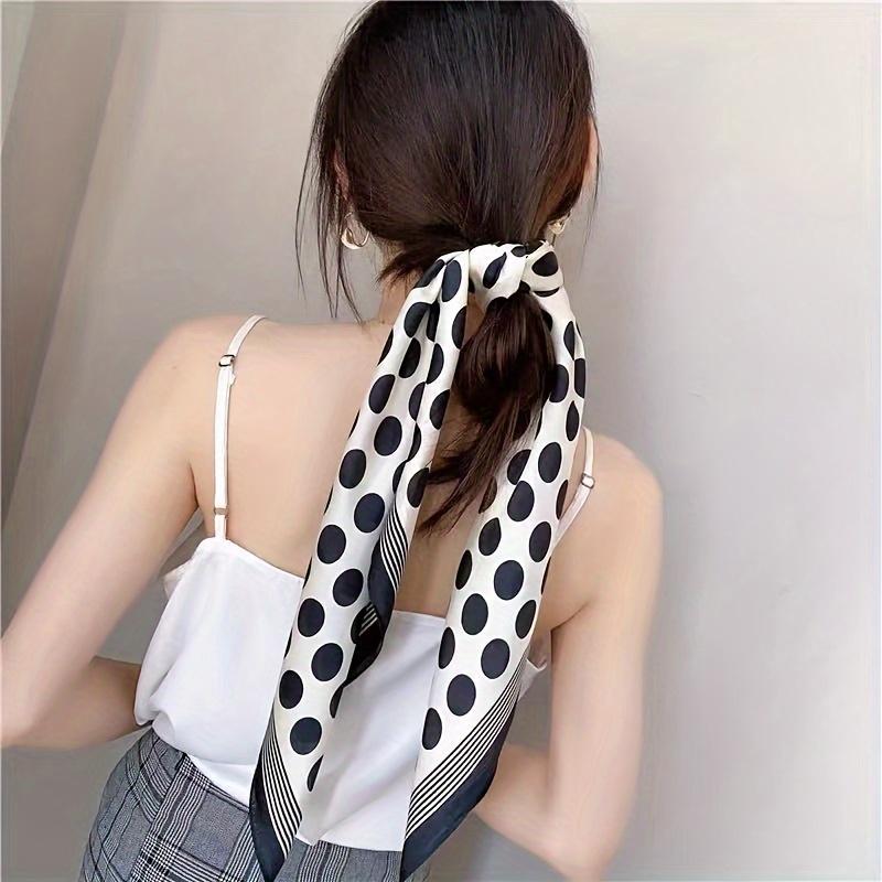 27" Black White Polka Dot Square Scarf Elegant Style Thin Silky Neck Scarf Casual Decorative Hairband For Women