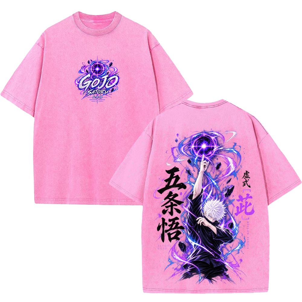 Jujutsu Kaisen Anime T-shirt Satoru Gojo Vintage Washed Oversized T Shirt Short Sleeve 100% Cotton Tees Tops Men Women Clothing