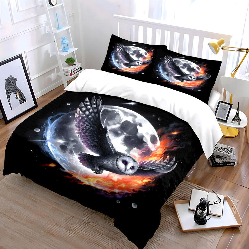 Moonlight Owl Art Set Soft Comfortable Duvet Cover Bedding Set Included 1*Duvet Cover & 2*Pillowcases, Gift