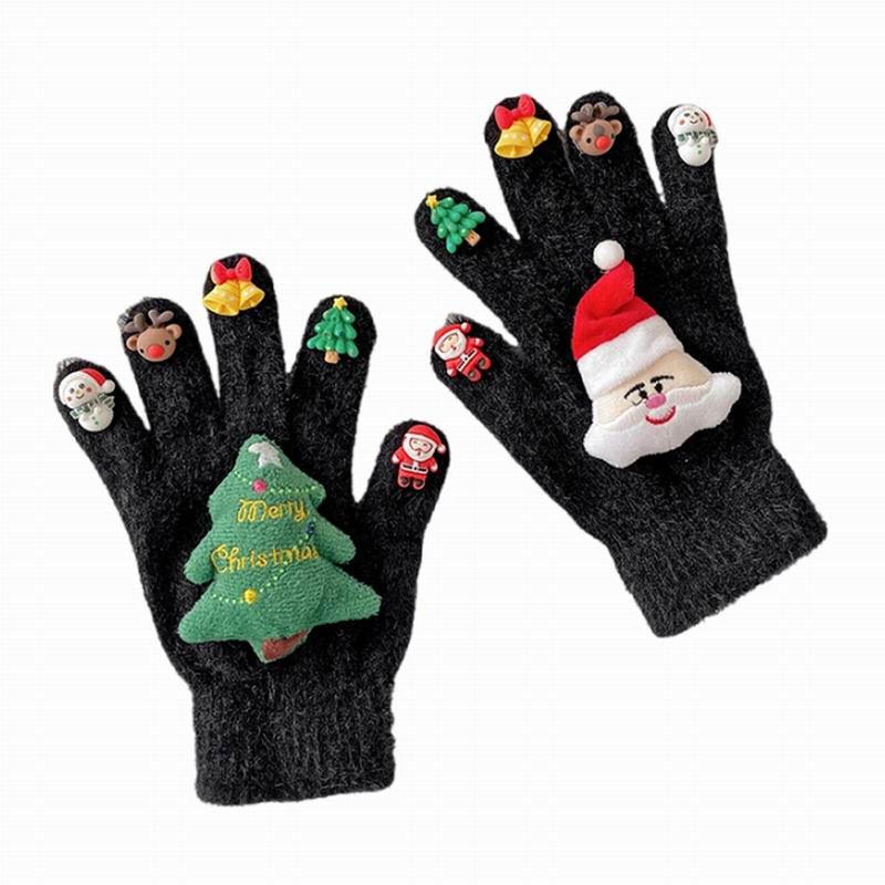 2025 Christmas Cartoon Plush Gloves Thicken Warm Snowman Xmas Tree Elk Winter Outdoor Elastic Five Finger Men Women Gloves