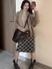 Korean Retro Wool Tweed Plaid Mid-Length Skirt for Women – Autumn/Winter Style