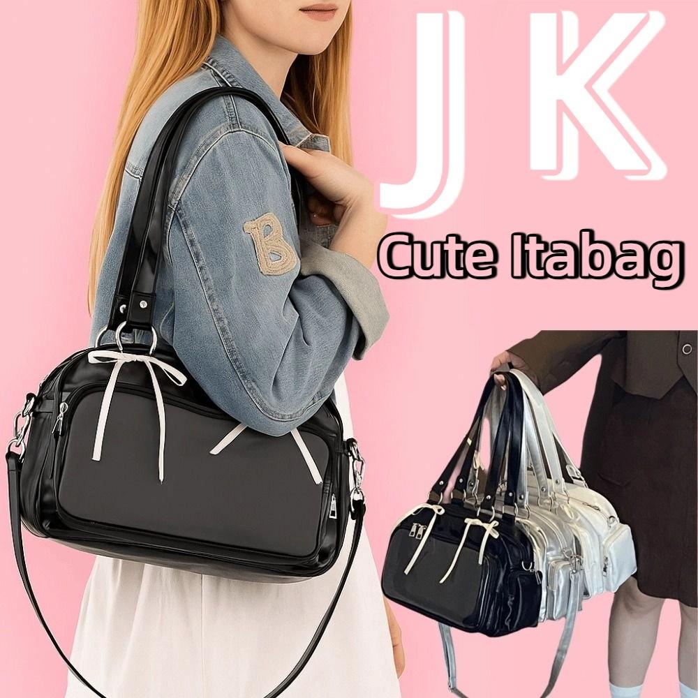 Preppy Style Transparent Pocket Shoulder Bag JK Bowling Bag Casual Cotton Doll Ita Bag  Outdoor