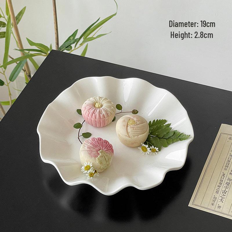 Lotus Leaf Ceramic Tea Pastry Plate - Exquisite Afternoon Dessert & Snack Plate