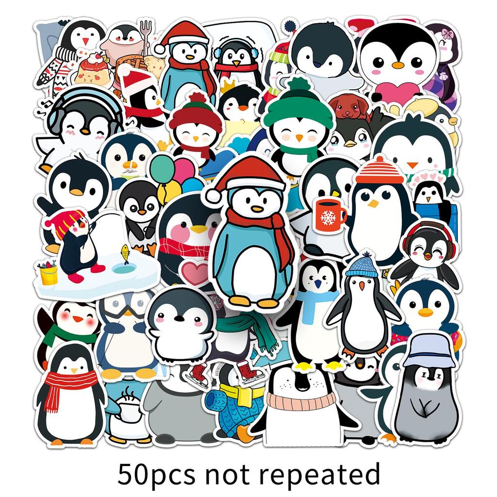 50 Penguin Waterproof Stickers for Suitcase, Computer, Tablet & Journal Decoration